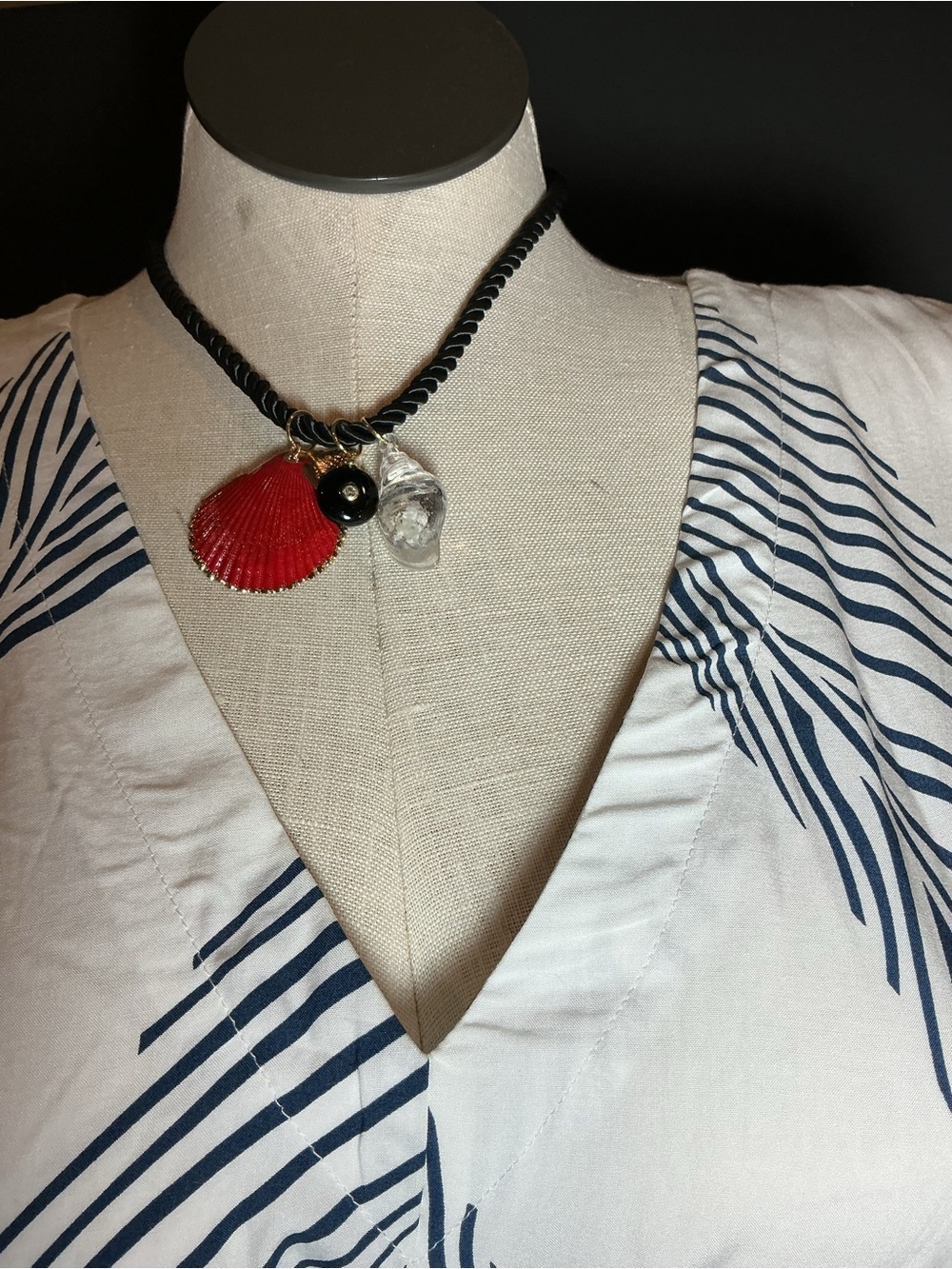 Red Shell Pendant Necklace on Black Cord - Women's Jewelry